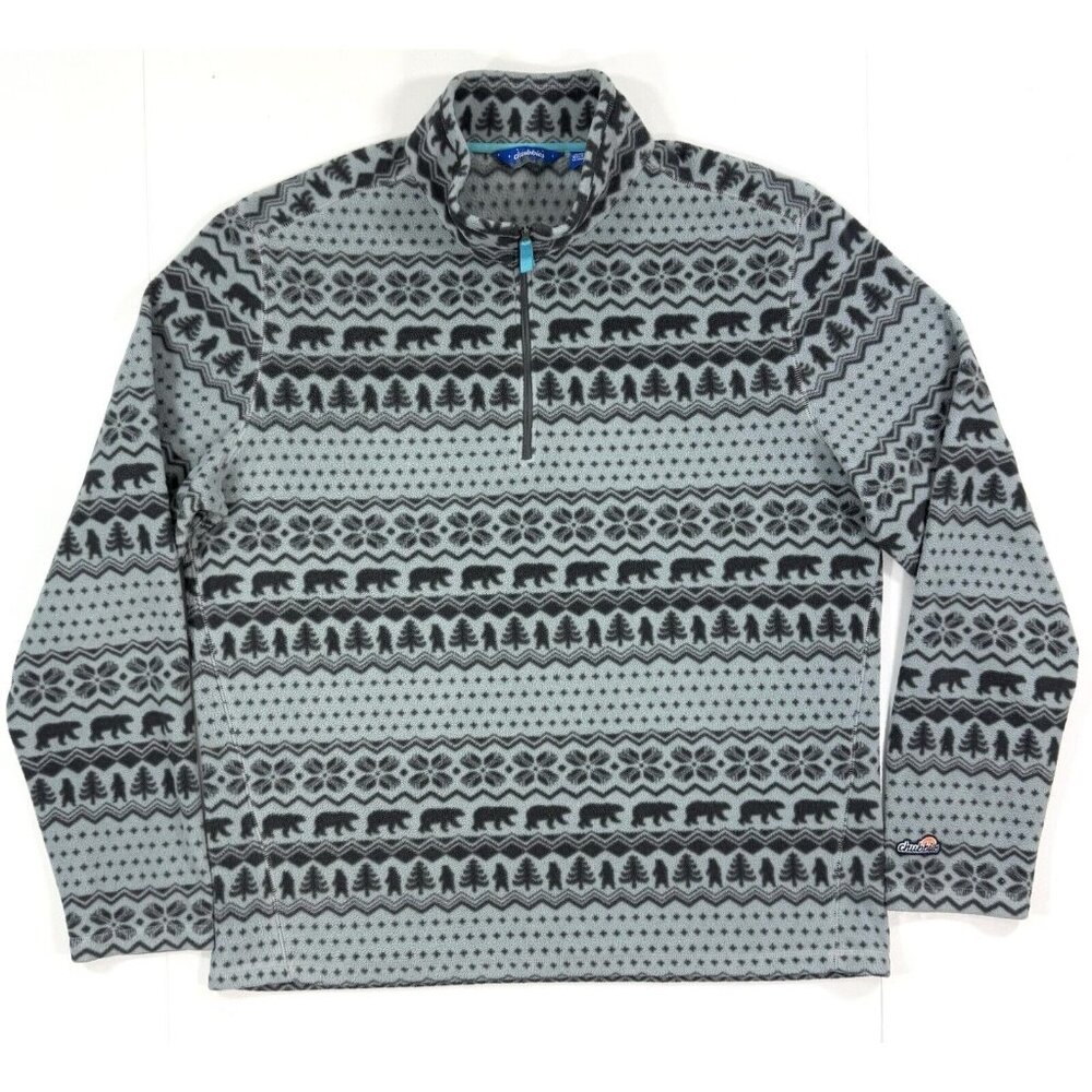 Chubbies 1/4 Zip Fleece Pullover Mens Size Large Gray Black Bear All Over Print